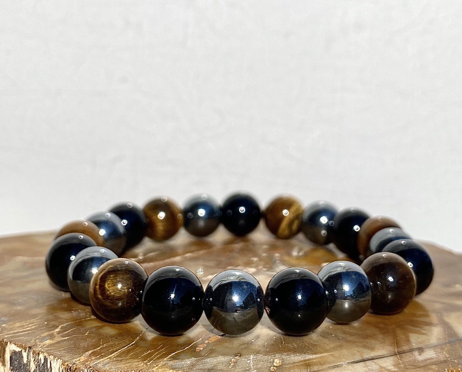 Wholesale 6 Pcs Natural Tiger Eye Hematite Black Onyx 10mm 7.5” Crystal Bracelet