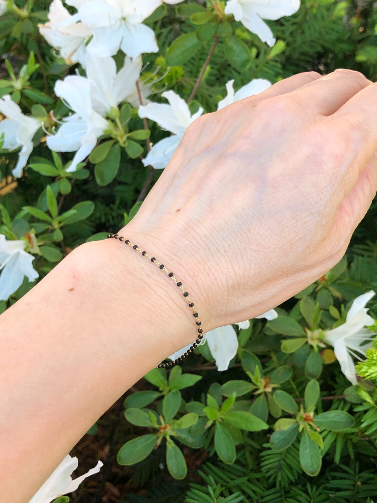 925 Sterling Silver Gold Black Bead Beaded Bracelet Dainty Bead 1mm 6.5-7.75″