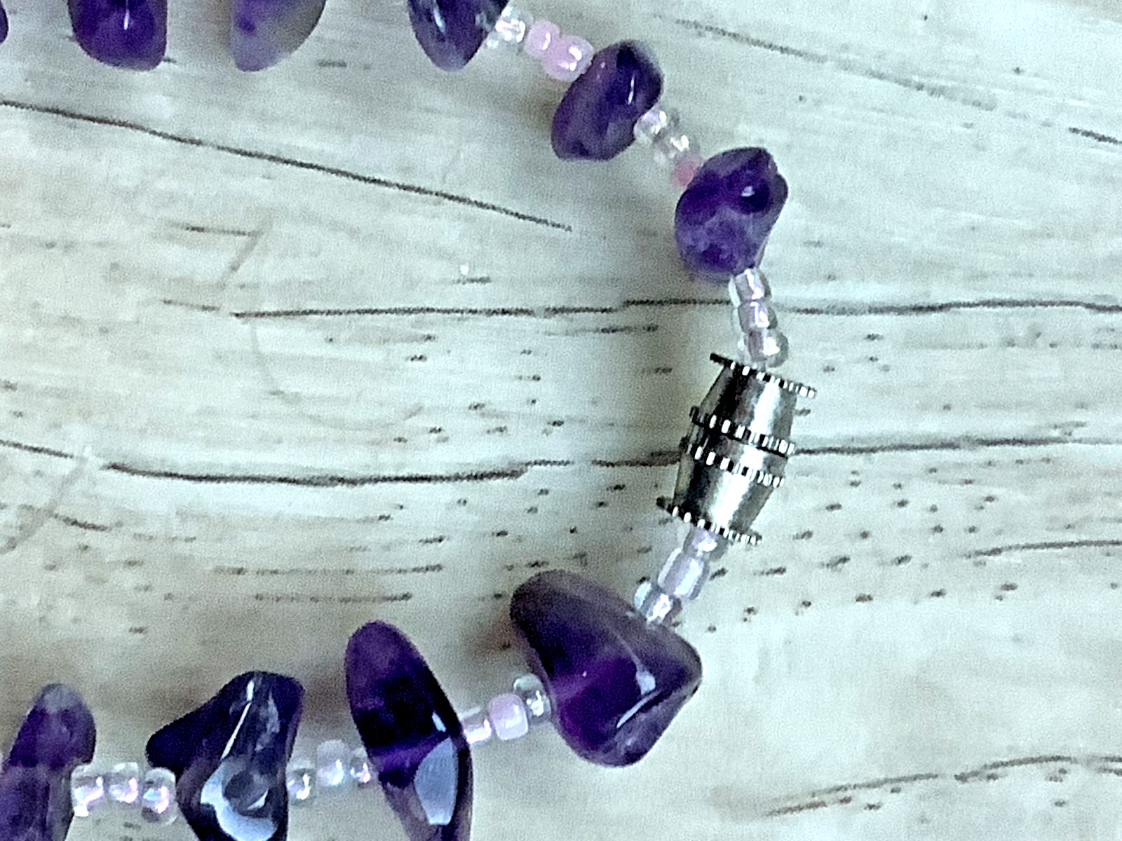 Amethyst Nugget Bracelet Southwestern Chip Glass Beads Purple 7”