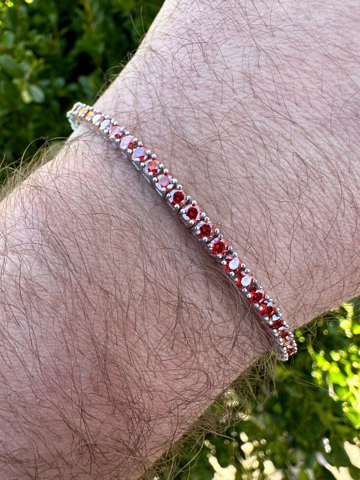 Real Iced Ruby Red MOISSANITE 3mm Tennis Bracelet 925 Silver Passes Tester