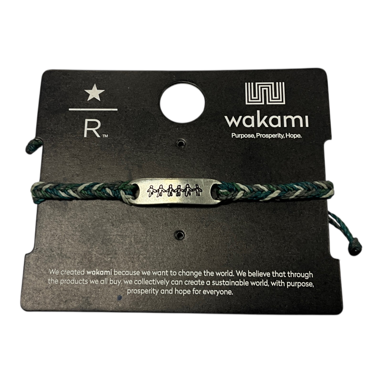 Starbucks Reserve × Wakami Woven “Friendship” 6 Person Green Cinch Tie Bracelet