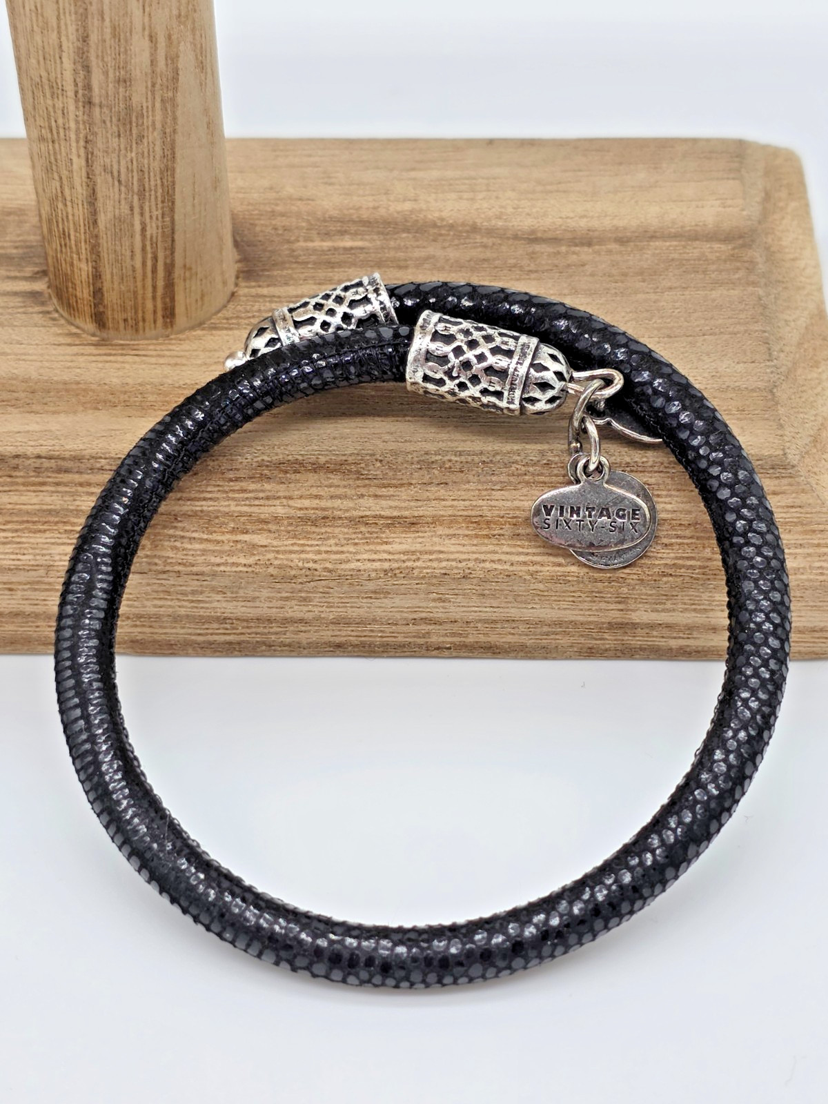 Alex and Ani MYSTIC TERRAIN Vintage Sixty Six Black Snake Skin Leather Wrap