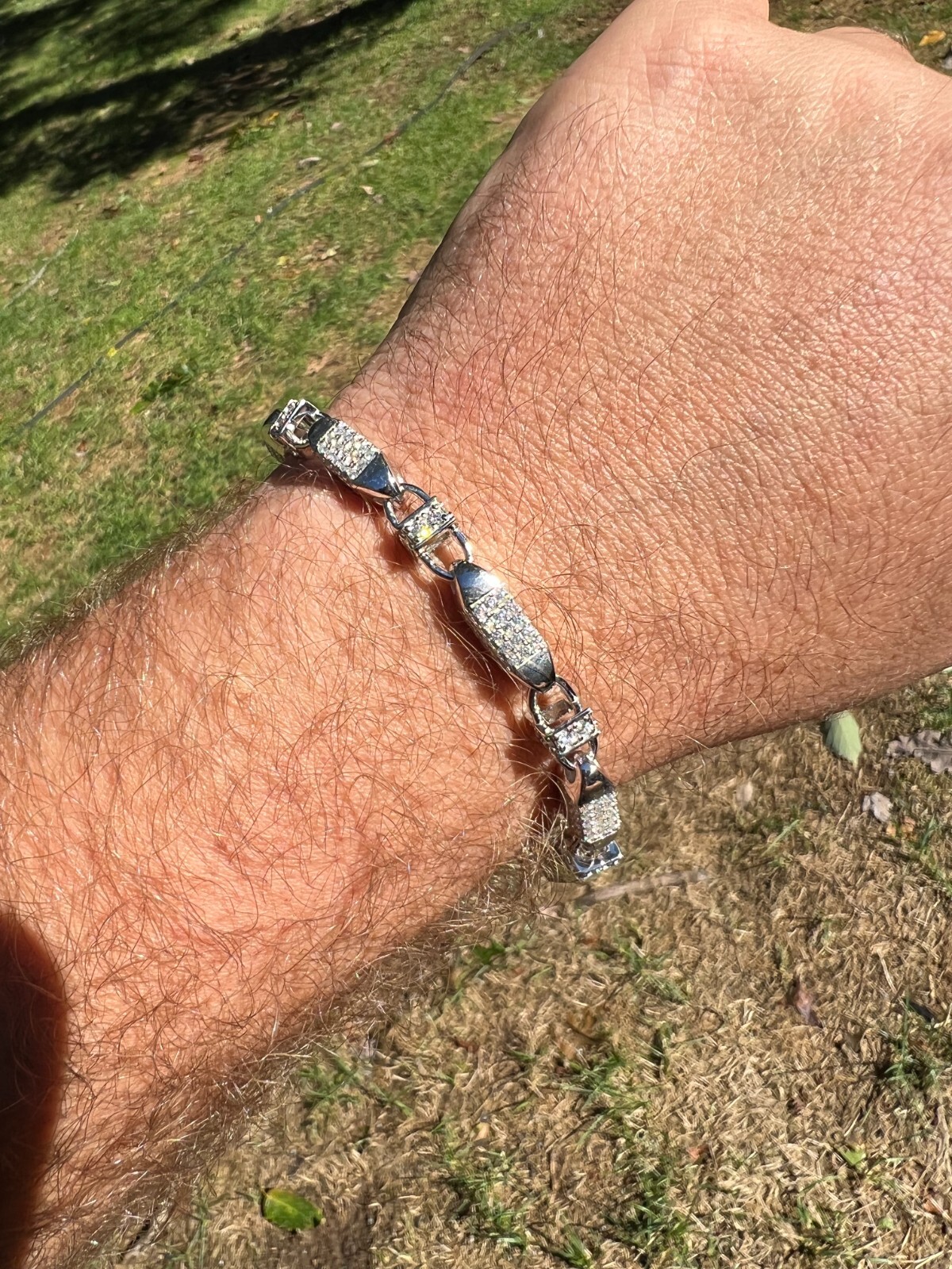 MOISSANITE Men’s Bullet Chain Real 925 Silver Iced Flooded Out Hip Hop Bracelet
