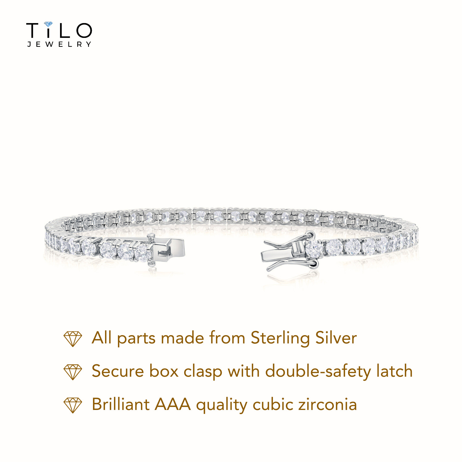 925 Solid Sterling Silver Round Brilliant CZ Tennis Bracelet 2.5mm 3mm 4mm 5mm