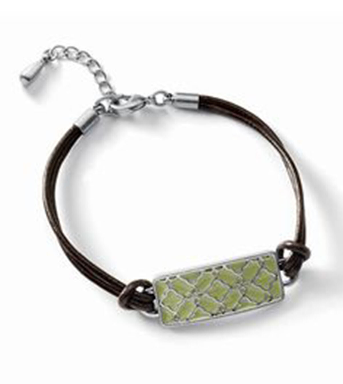 Lia Sophia Gorgeous Collectible Green Enamel Leather Silver Bracelet