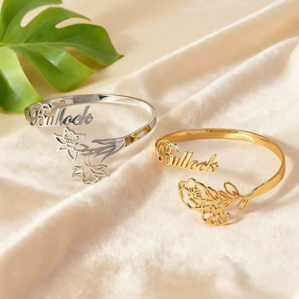 Personalized Name Bracelet Bangle Adjustable Customer Jewelry Wrist Gold Silver