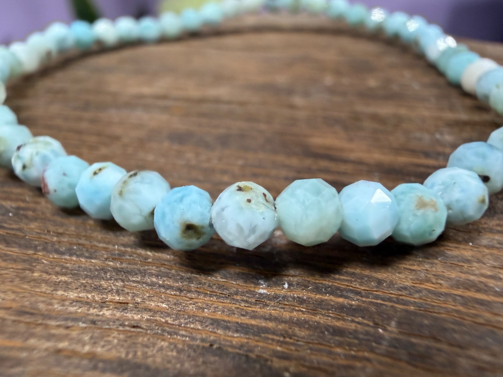 Wholesale Lot 6 Pcs Natural Larimar Faceted Stretch Bracelets – 4mm – 7.5”