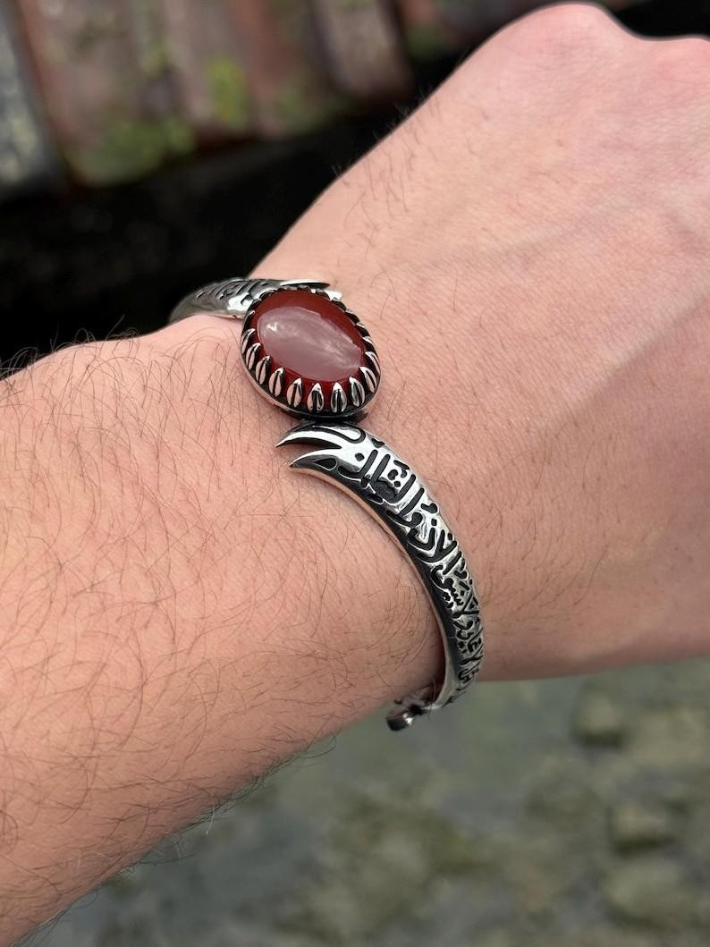 925 Sterling Silver Red Agate Sword Cuff Bracelet Sword Cuff Bracelet