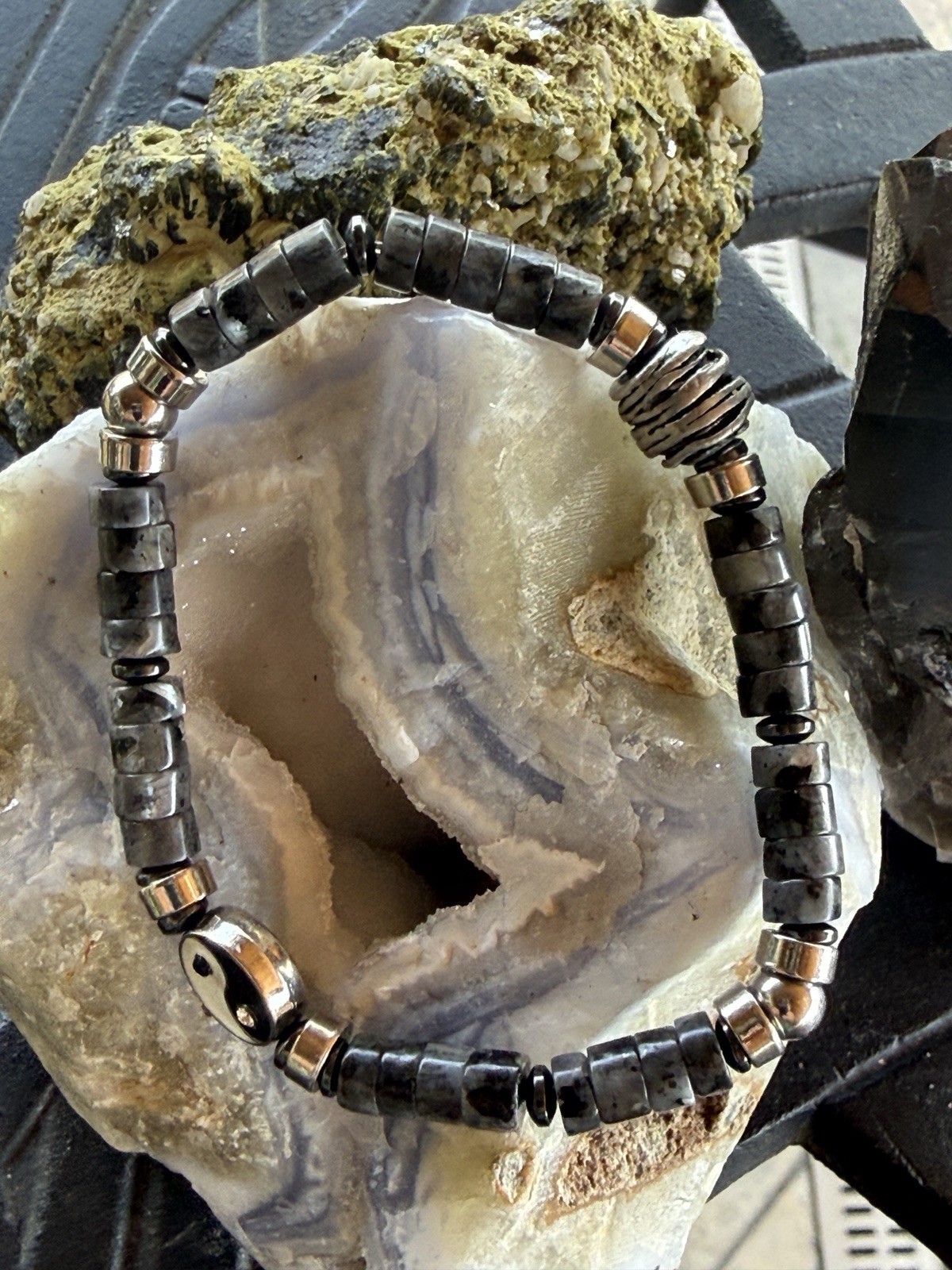 Black Silver Tiger Eye Yin Yang Bracelet