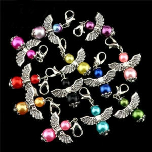 Charm Clip-On Guardian Angel Wing Bracelet Necklace Zipper Keyring
