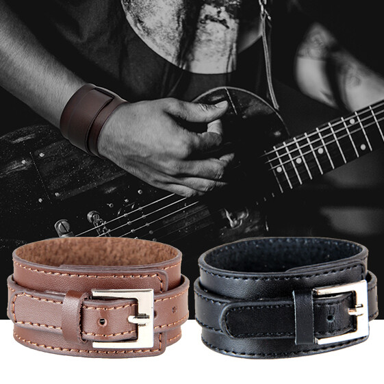 Men Adjustable Wide Genuine Leather Belt Wristband Bangle Cuffs Bracelet Punk US