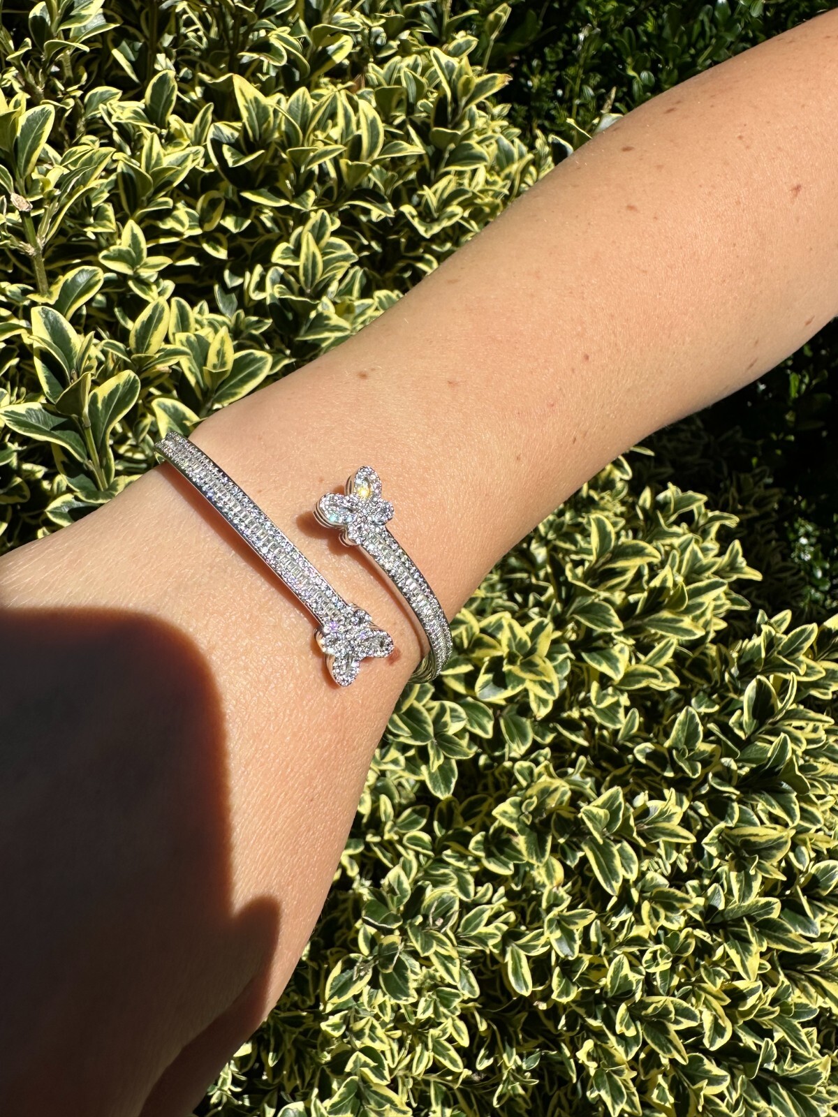 Real Solid 925 Sterling Silver Bangle Handmade Bracelet CZ Iced Butterfly Design