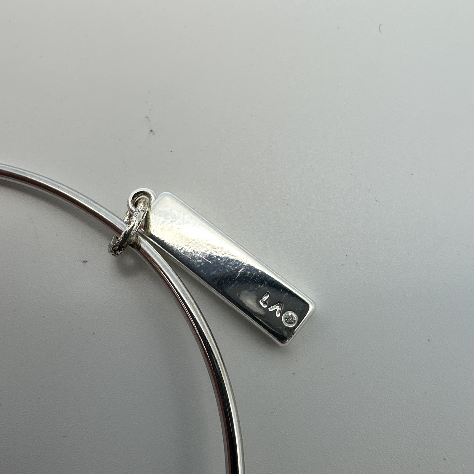 Silver Tone Metal Expandable Wire Bangle Charm Bracelet Cross Pendant Faith Tag