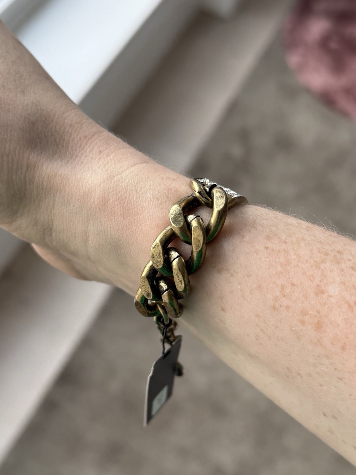 R.J. Graziano Gold Tone Crystal ID Link Bracelet Chunky Curb Chain Adjustable