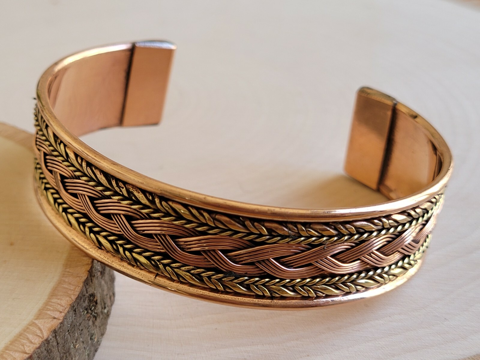 Solid Copper 2 Tone Cuffed Bracelet Pure Copper Arthritis Pain Therapy Cuff