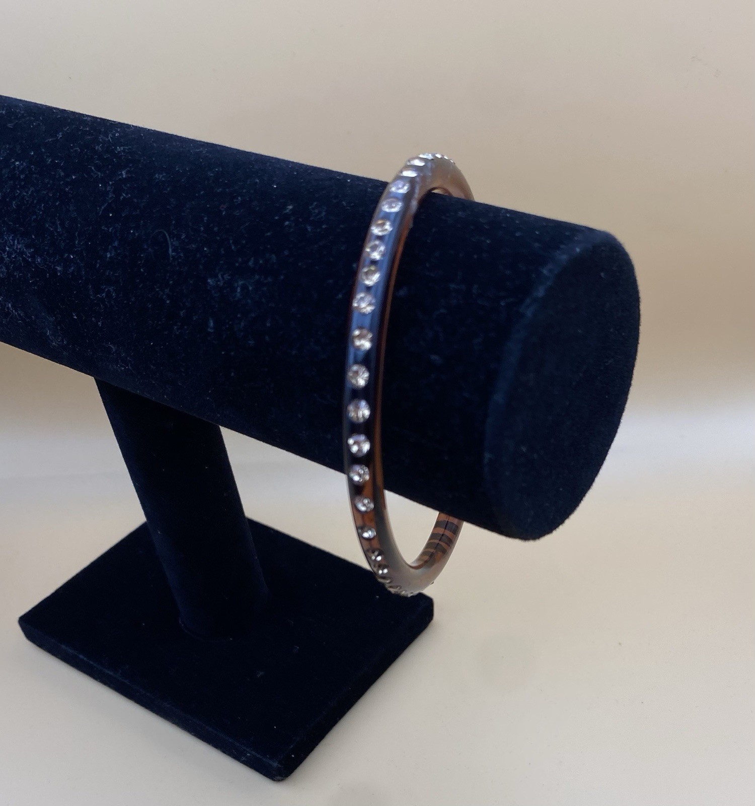 Gold Tone Crystal Bangle Bracelet Round White/Colorless Stones