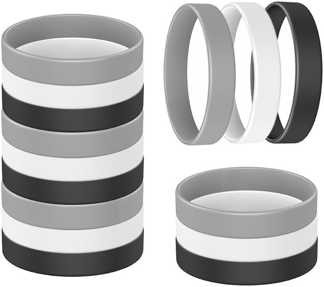 15-Piece Silicone Rubber Bracelets in Black, White, and Gray – Perfect for All!