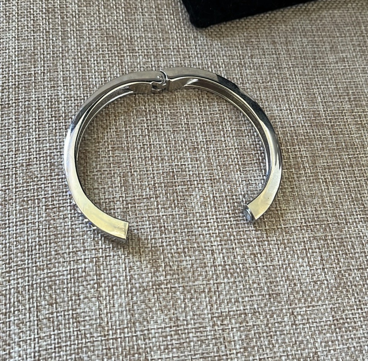 Silver Tone Stainless Steel Hinged Bangle Bracelet Channel-Set Square Crystals