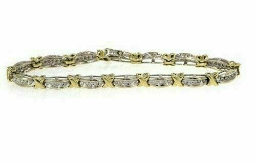 2CT Simulated Diamond “X” link Tennis Bracelet White & Yellow Gold Plated Silver