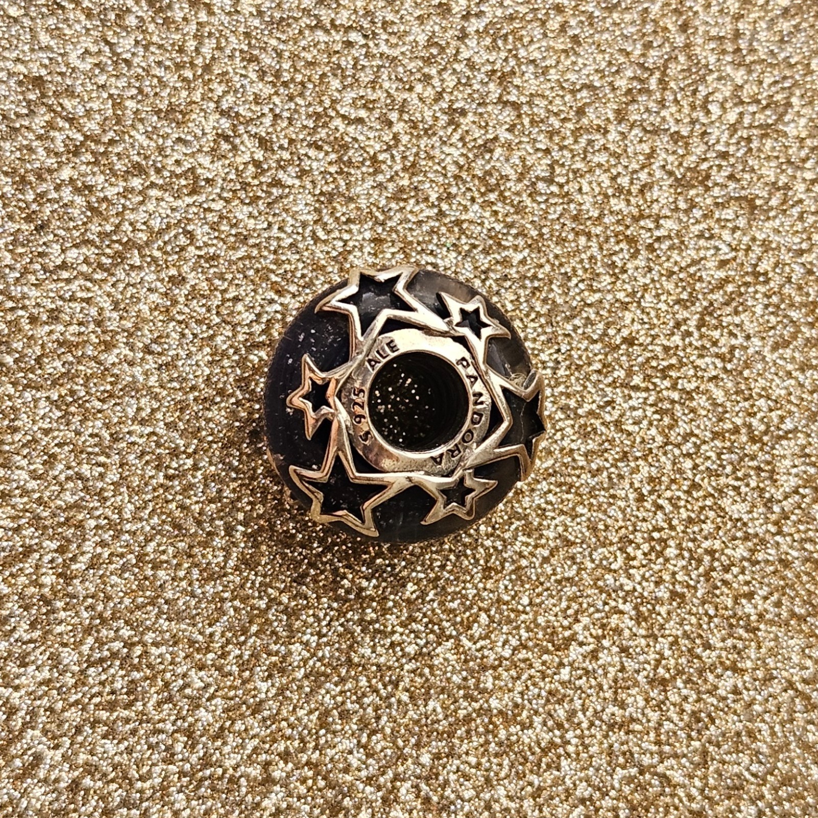 Authentic Pandora Silver Galaxy Blue Stars Murano Charm