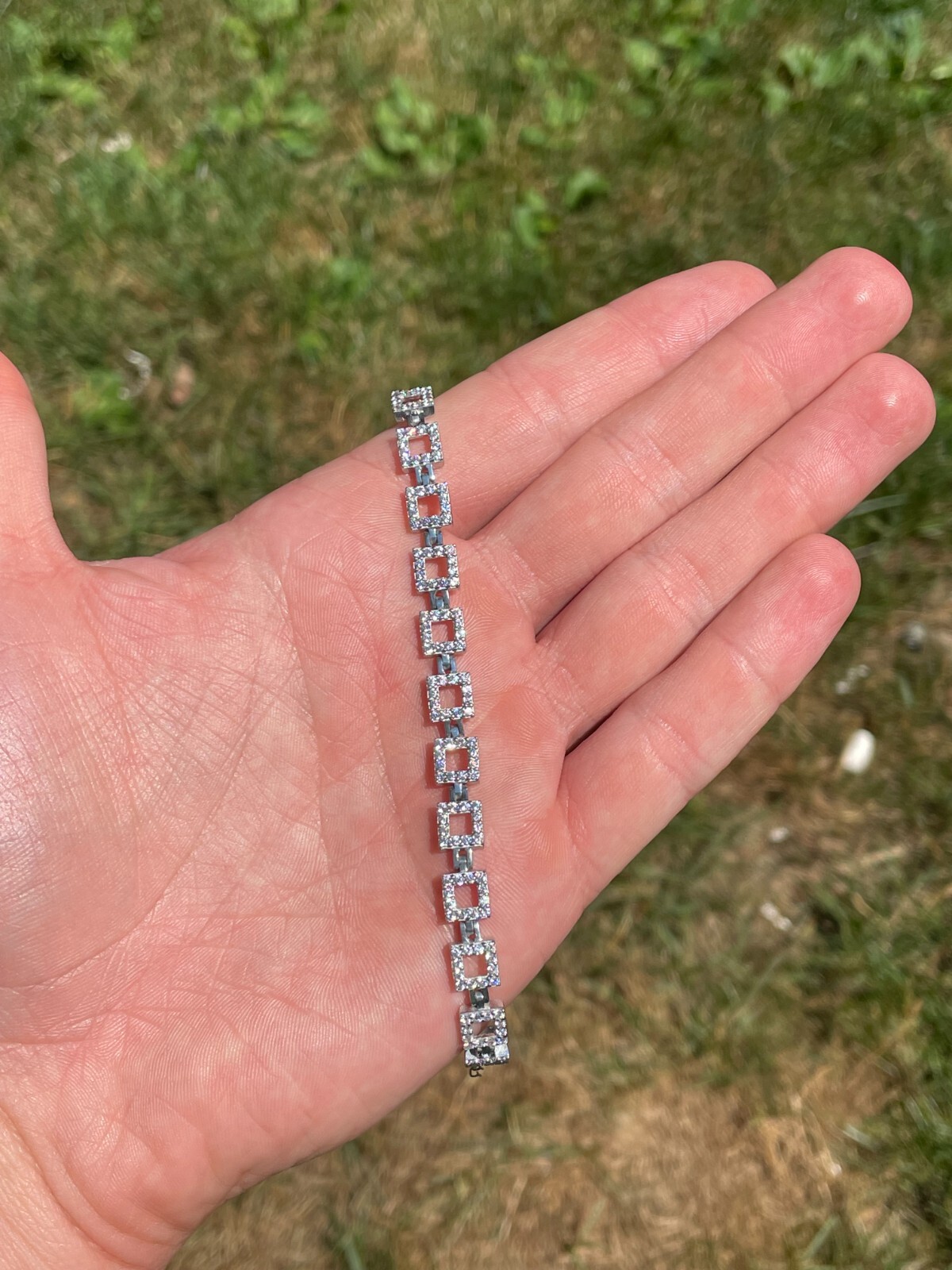 Ladies Iced CZ Tight Square Custom Bracelet Adjustable Solid 925 Sterling Silver