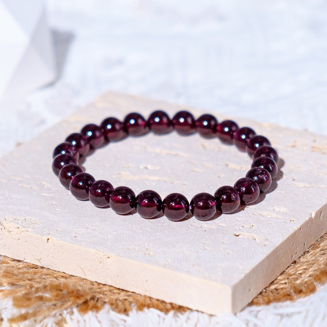 Natural Red Garnet Stone Bracelet 5mm Burgundy Gemstone Stretch Bracelet