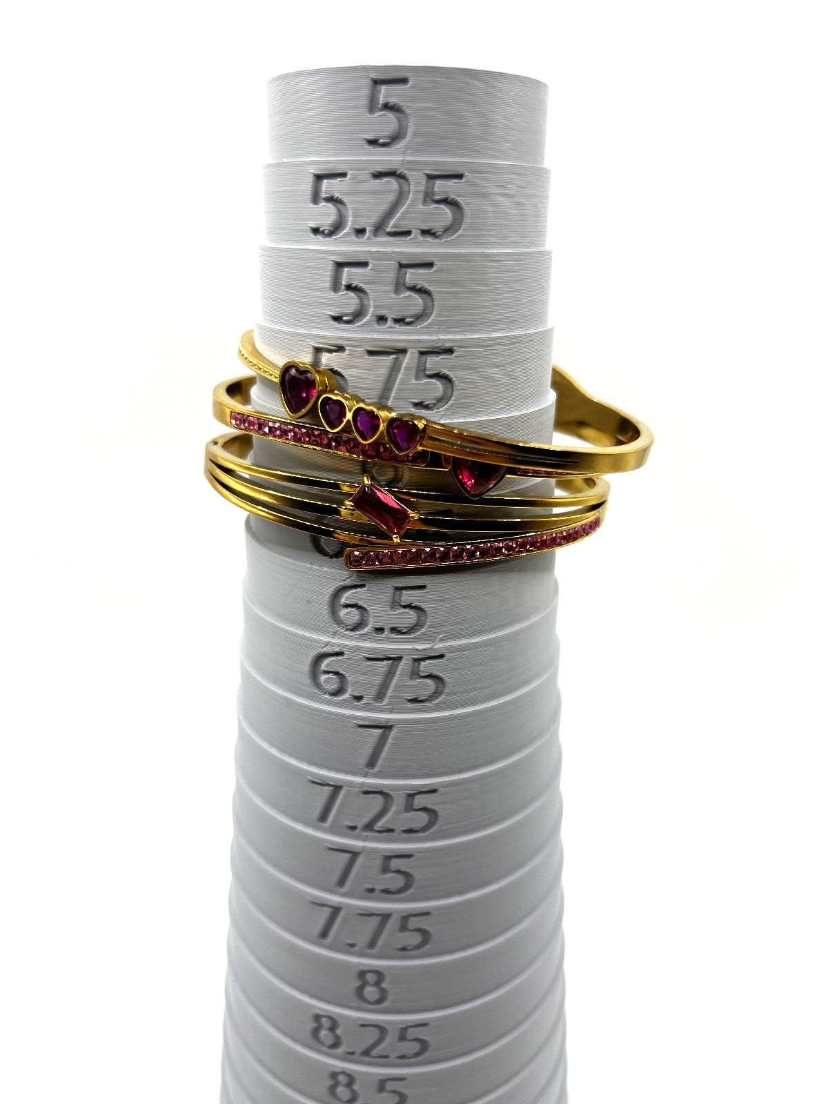 3PCS GOLD-COLORED PINK HEART ZIRCON STAINLESS STEEL BRACELET SET