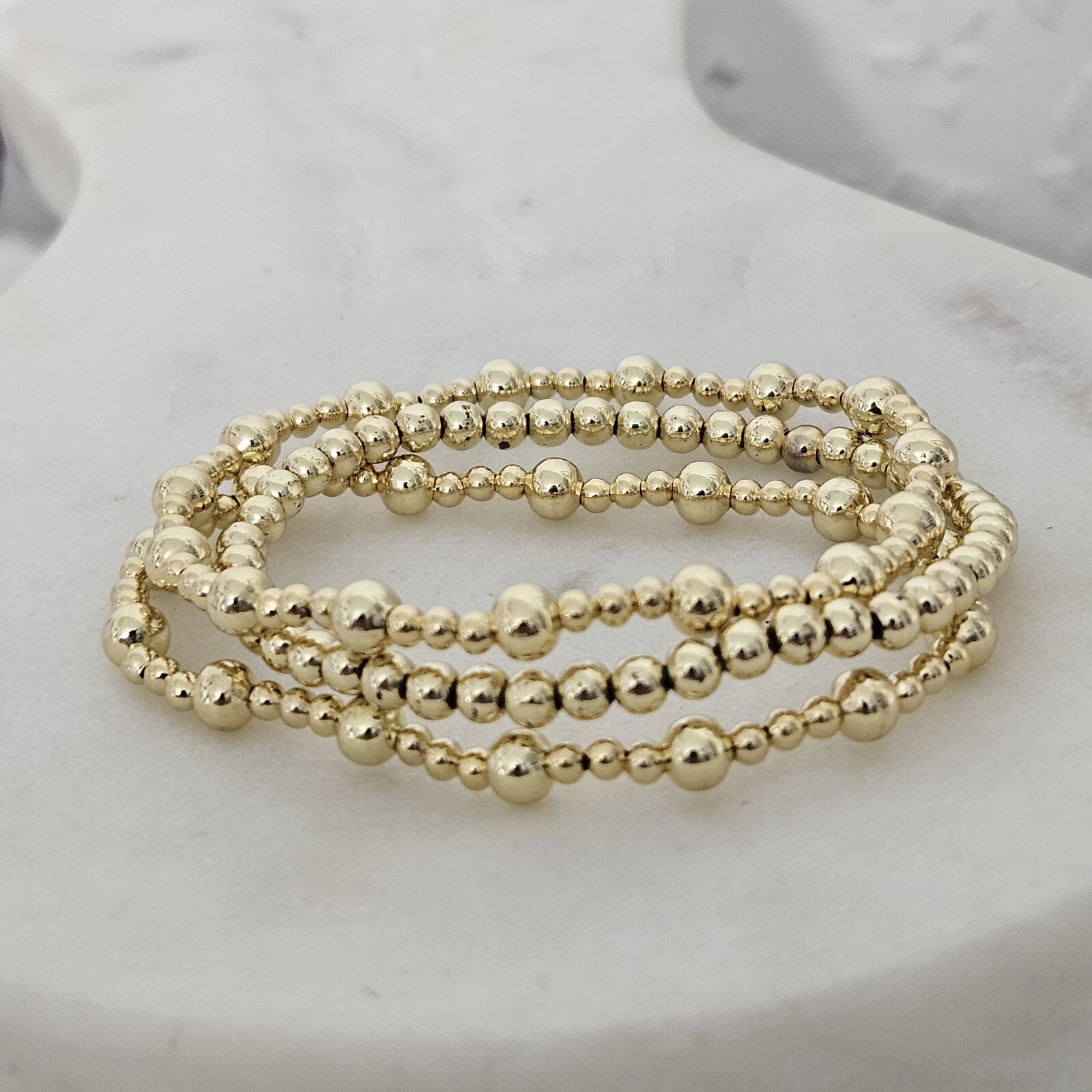 3 Piece 18k Gold Filled Elastic beaded bracelet Gold Ball bracelet