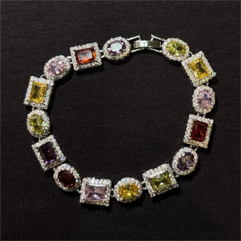 7.5 multicolor gemstone tennis bracelet box clasp oval square rectangle halo