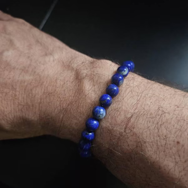 Natural Lapis Lazuli Bracelet 8mm Genuine Blue Stone Success Energy Gift for Men