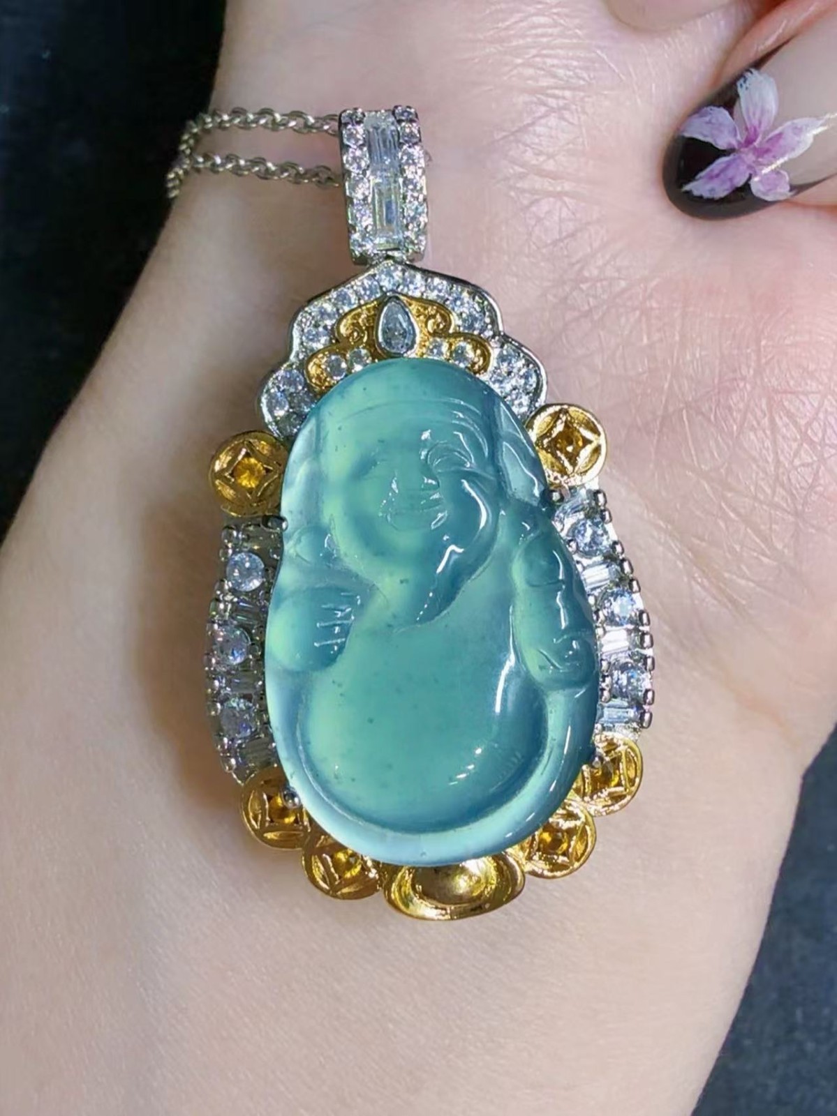 Nice sky blue Natural grade A jadeite pendant