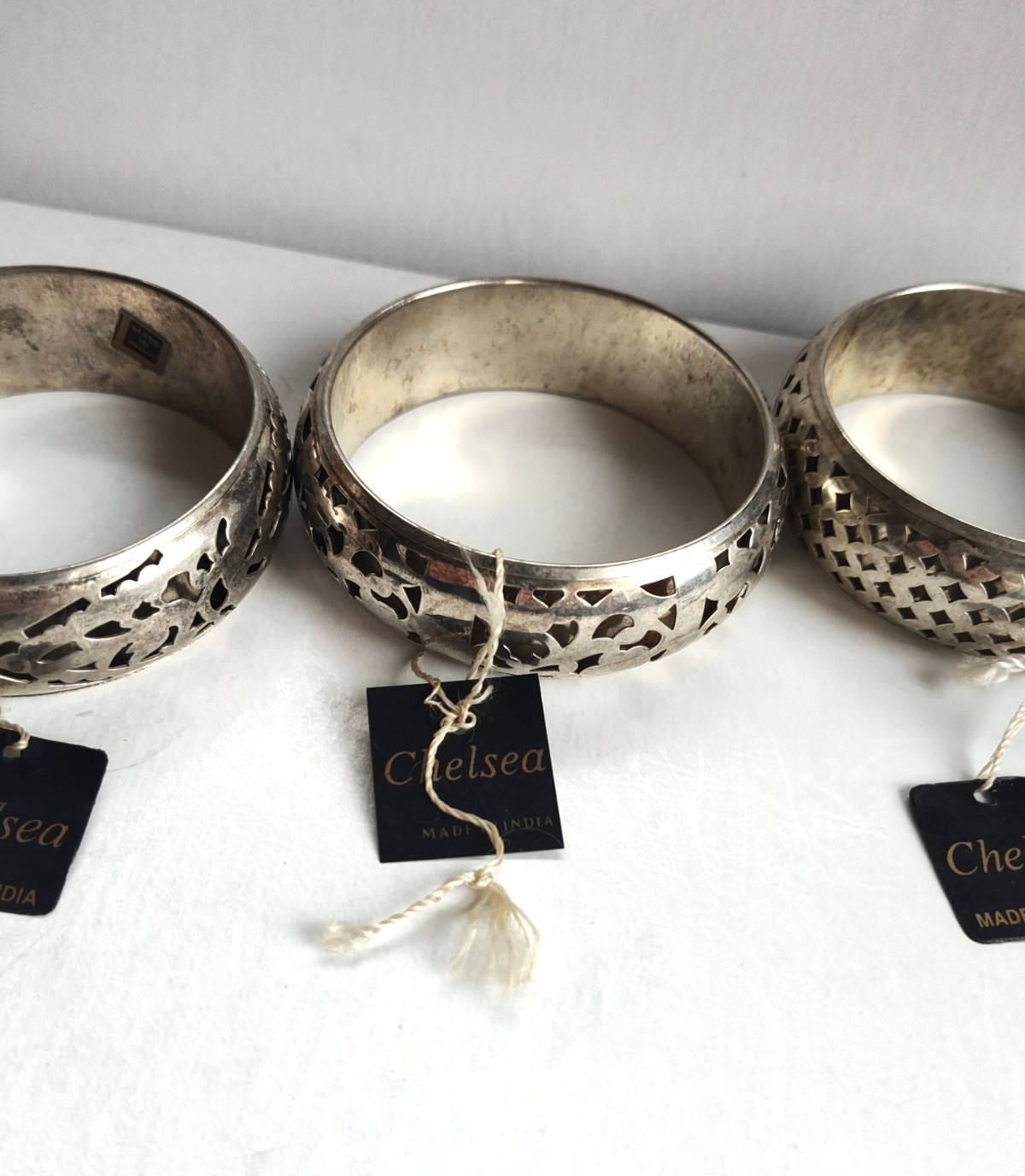 4 Chelsea Silver- tone Vintage Filigree Bangle Bracelets Geometric Lattice India