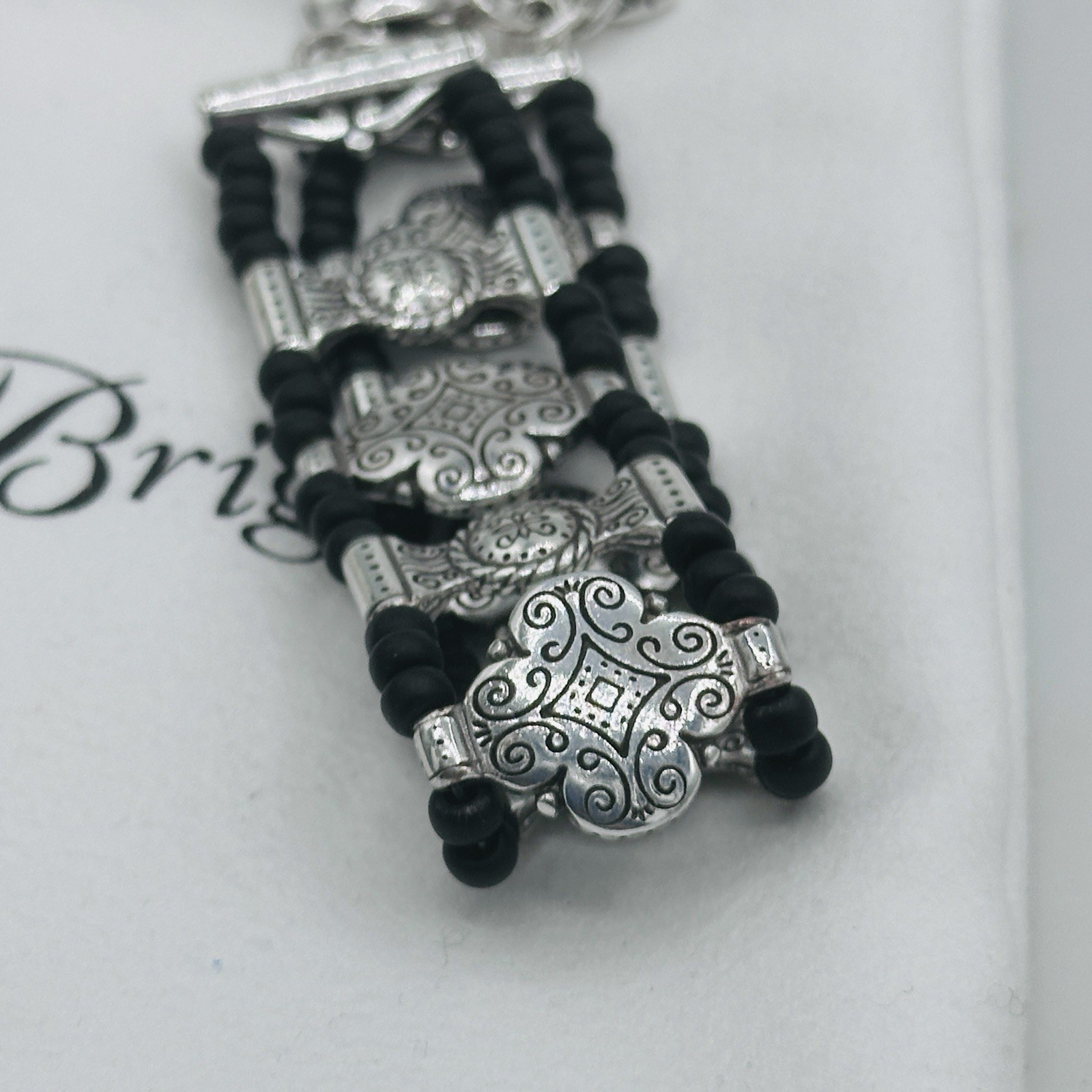 Brighton Southwestern Black Bead Bracelet Silvertone Concho Toggle 7 8 In