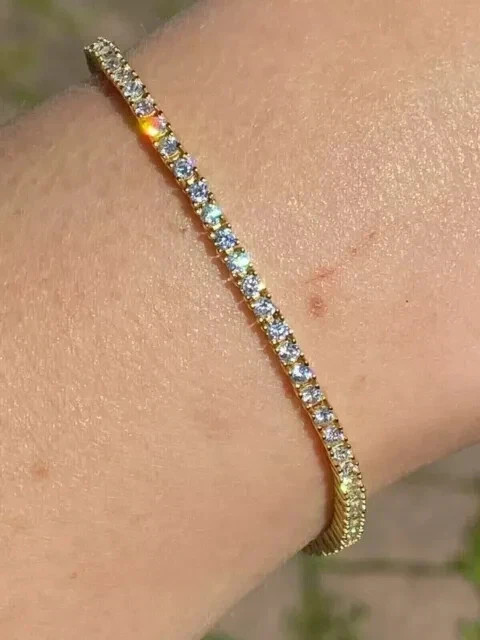 Round Simulated Diamond Women’s 3mm Tennis Gift Bracelet 14K Yellow Gold Plated