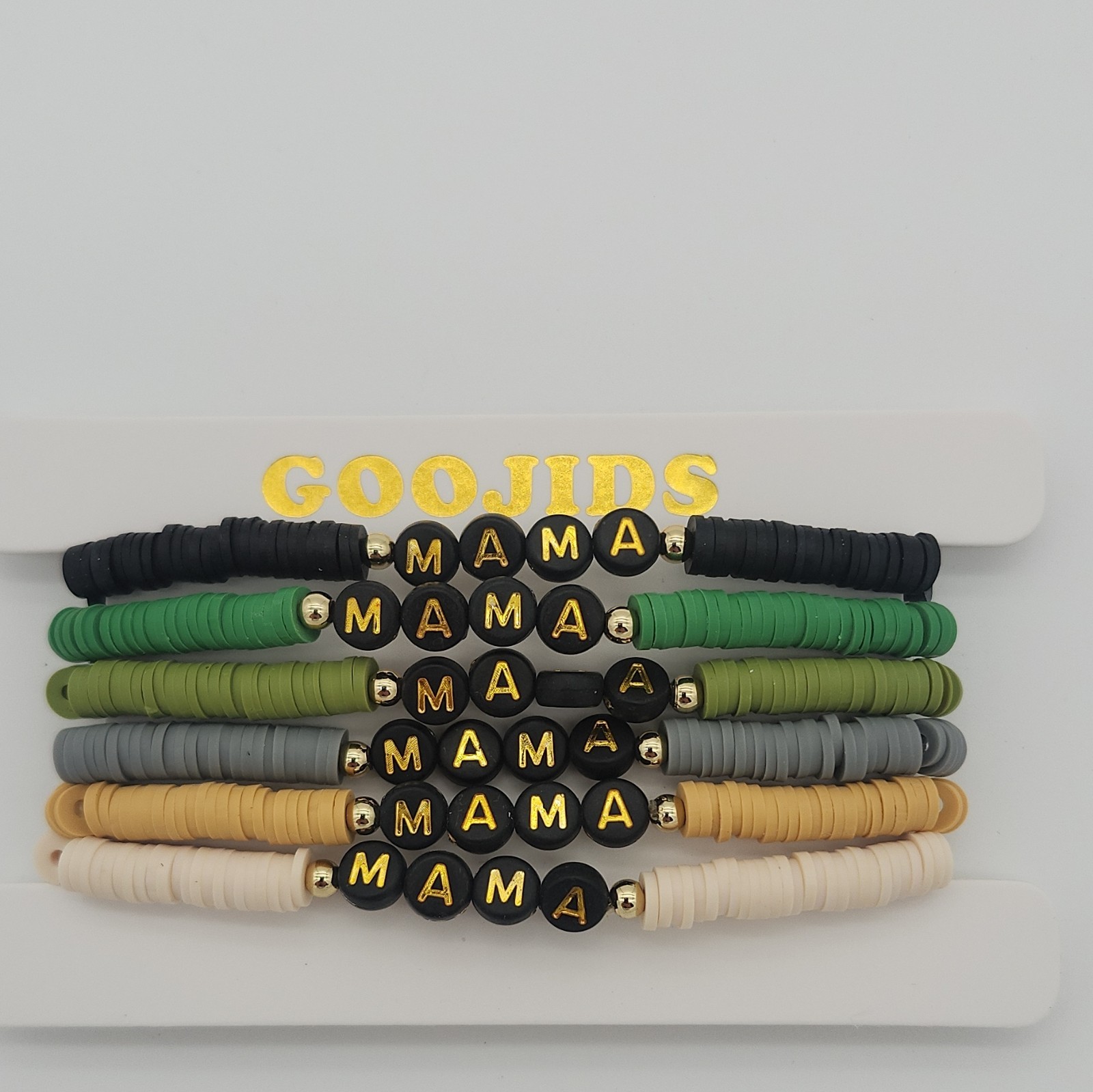 MAMA Set of 6 Multicolor Plastic Beaded Stretch Bracelets No Clasp