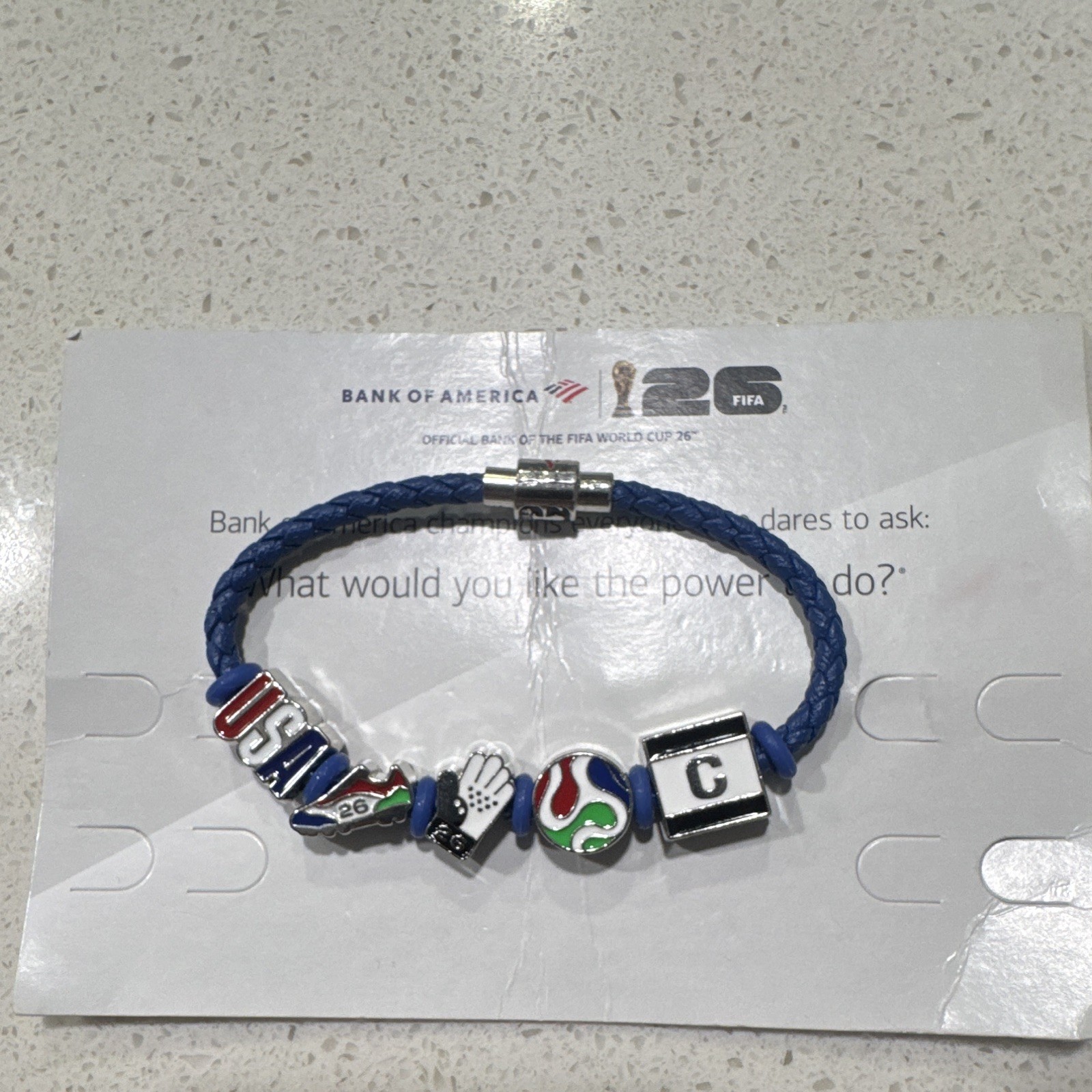 FIFA 2026 Blue Braided Cord Charm Beaded Bracelet Magnetic Clasp Sports Theme