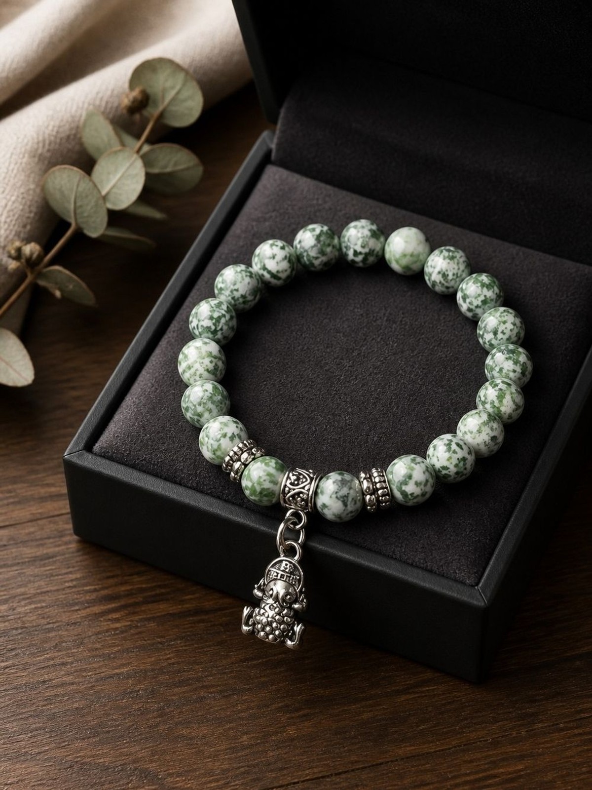 Green Tree Agate Beaded Charm Bracelet – Money Frog Charm