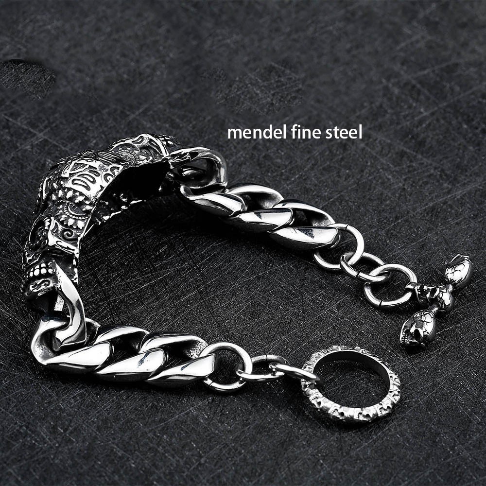 MENDEL Gothic 8 Inch Mens Heavy Stainless Steel Punk Biker Skull Bangle Bracelet