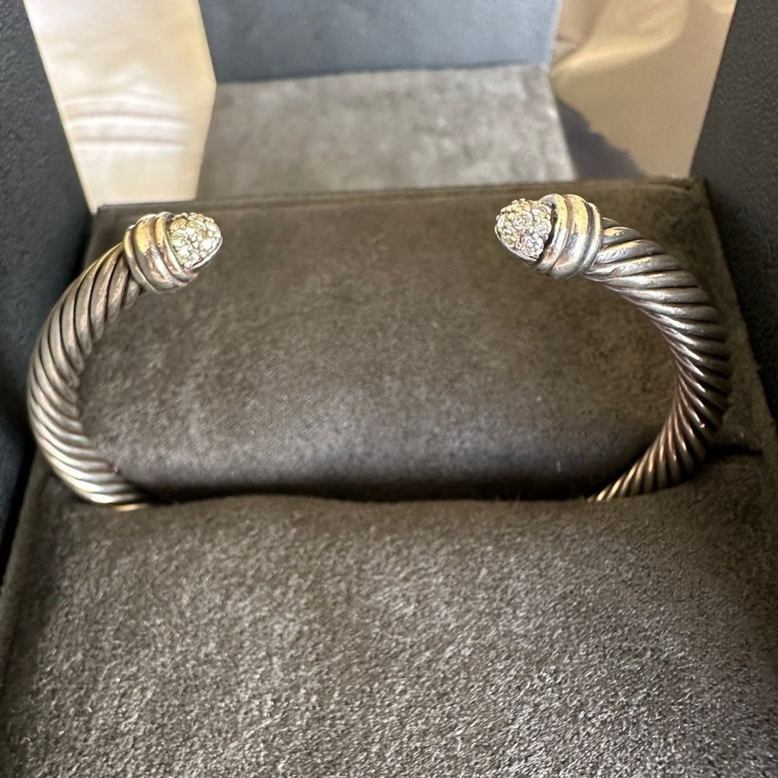 David Yurman Cable Classics Bracelet 5mm Pave Diamond Sterling Silver Size M
