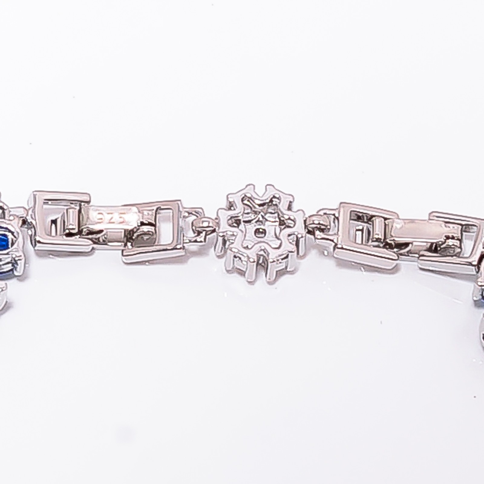 Blue Sapphire -Simulated, CZ 925 Sterling Silver Adjustable Bracelet 7-8″ B2628