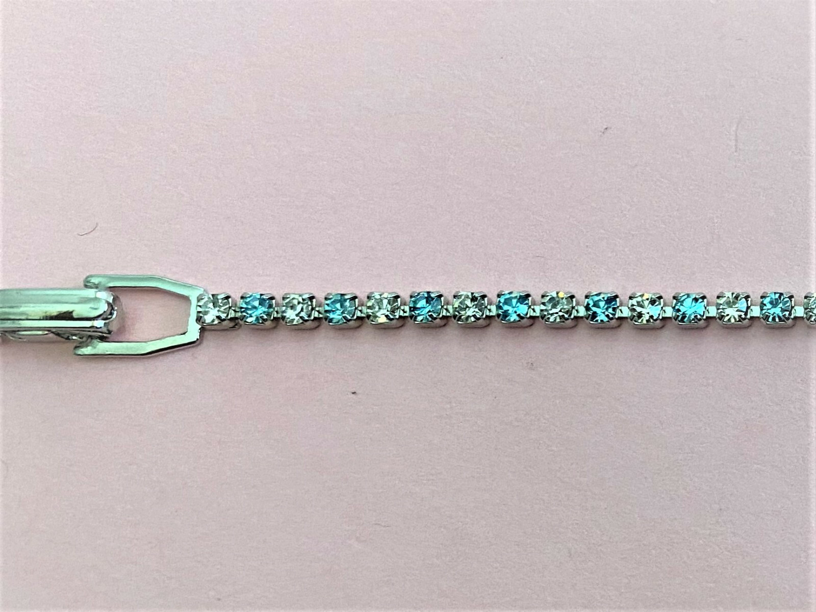 Tennis Bracelet made Tiny 57 Genuine Austrian Aquamarine Stones.Silver Plated