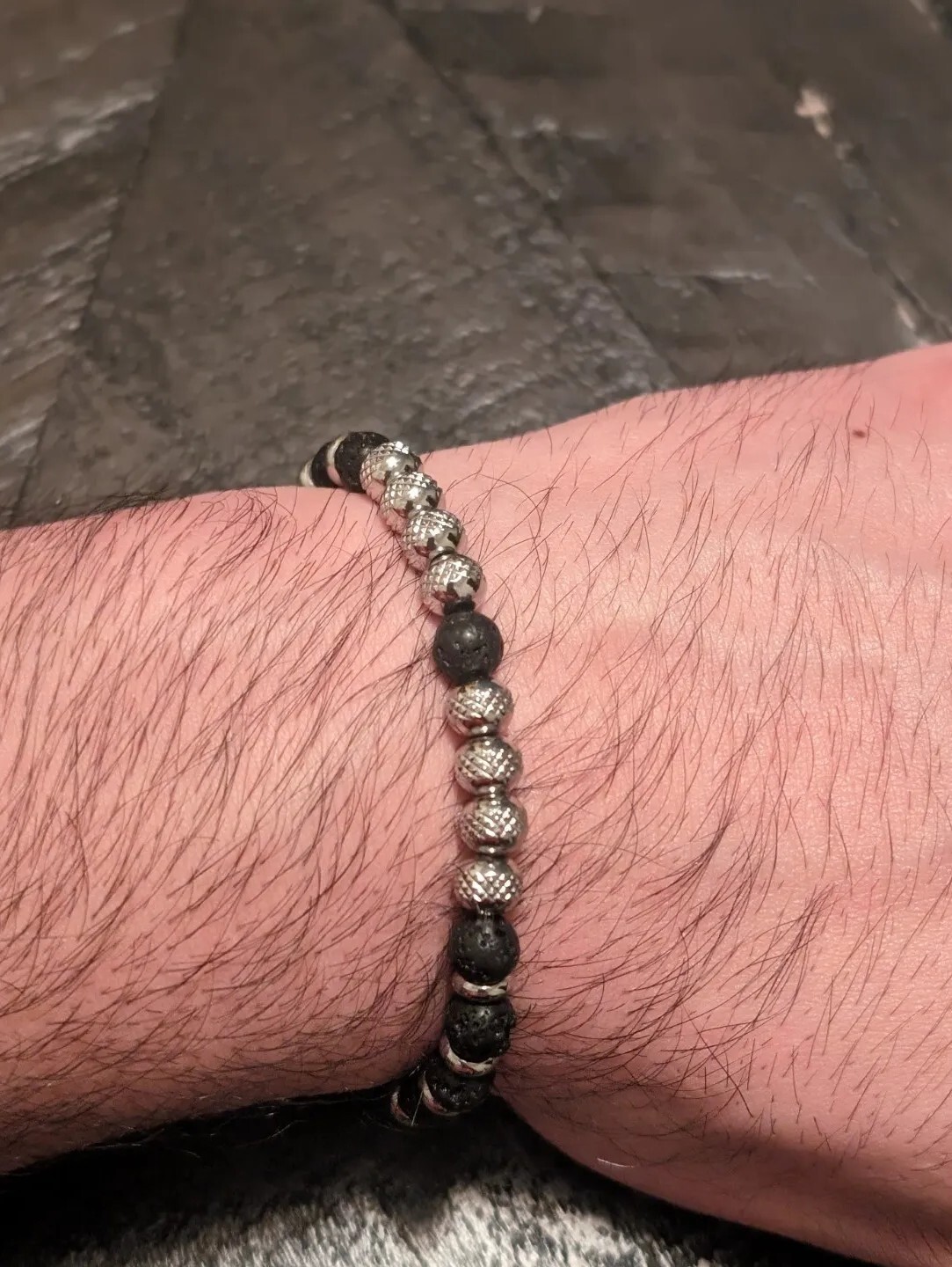 Charm Natural Stone Bracelet Black Lava Beaded Elastic Steel Bracelets Handmade