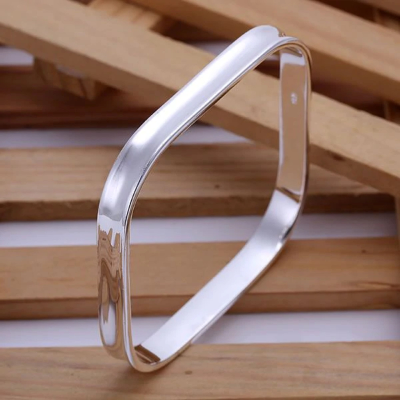 Square Rail Bangle Bracelet Size 7.75 Sterling Silver