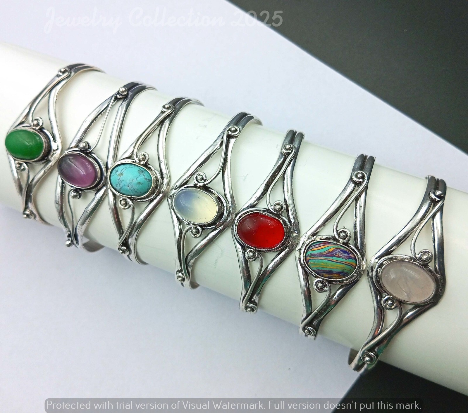 Amethyst & Mix Gemstone 5PCS Cuff Bangles 925 Silver Plated Wholesale Jewelry