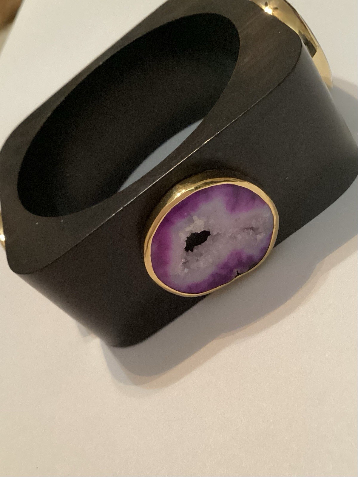 Ebony Wood Purple Semiprecious Gemstone Modernist Bangle Bracelet 💛 LOW PRICE