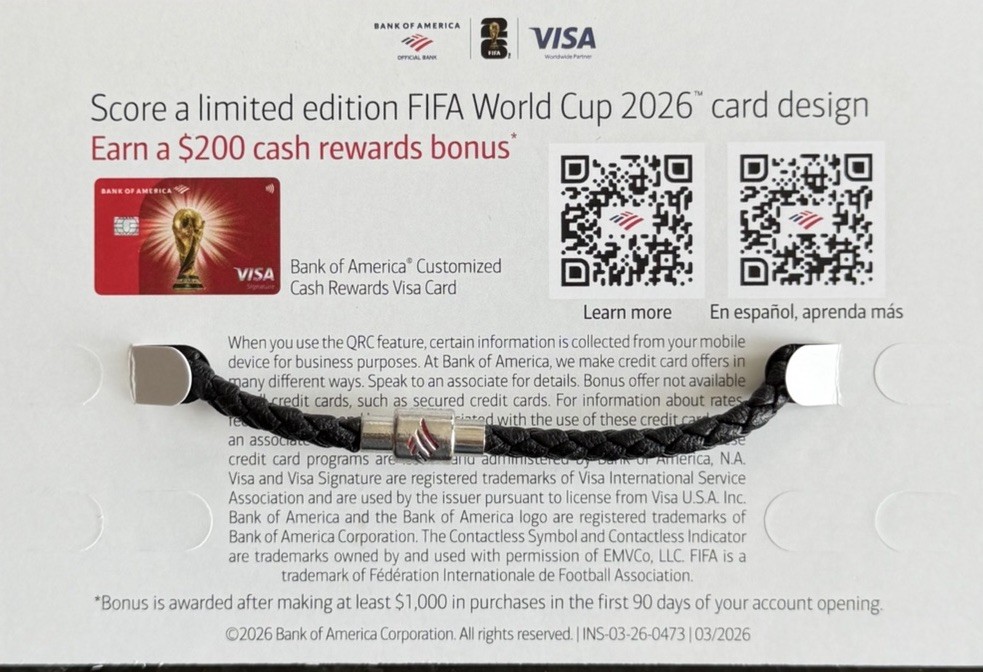 Bank of America FIFA World Cup 26 Braided Cord RARE WHITE FIFA Charm Bracelet