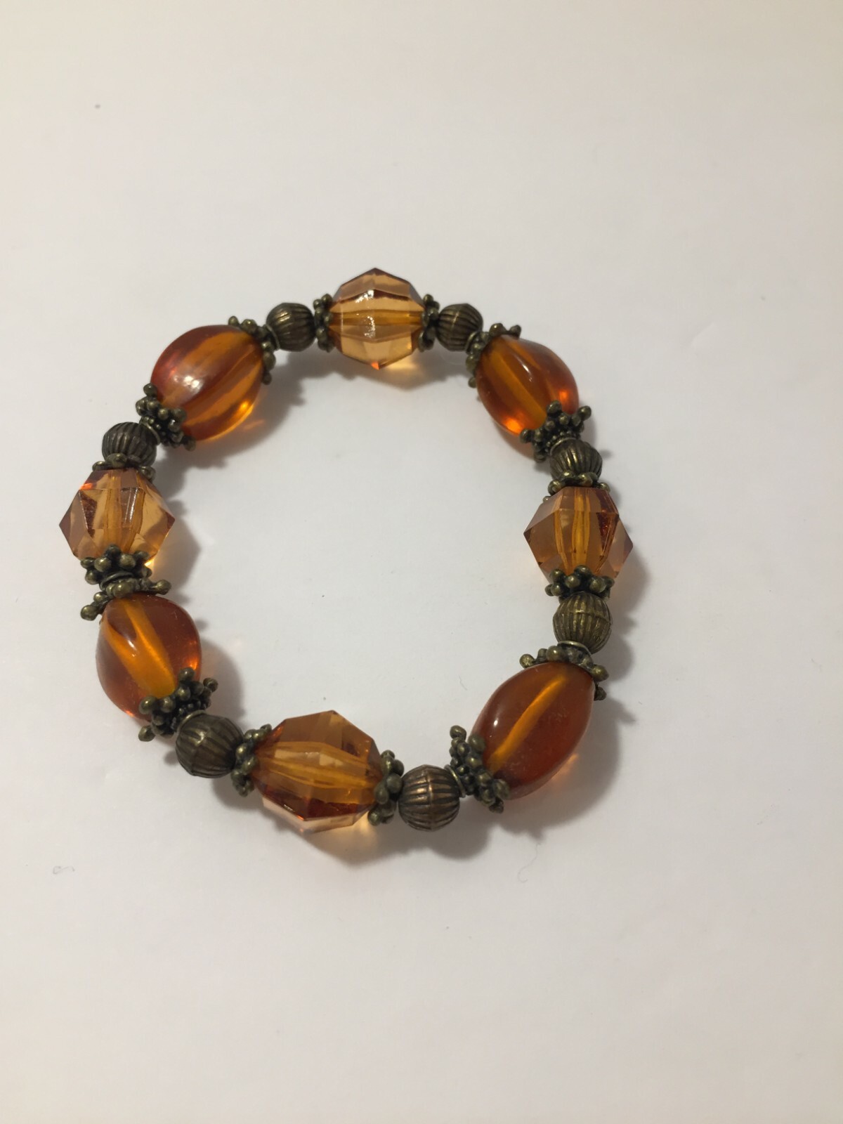 Bracelet Plastic Orange/Brown Beaded with Metal Womens Bracelet Fashion Jewelry