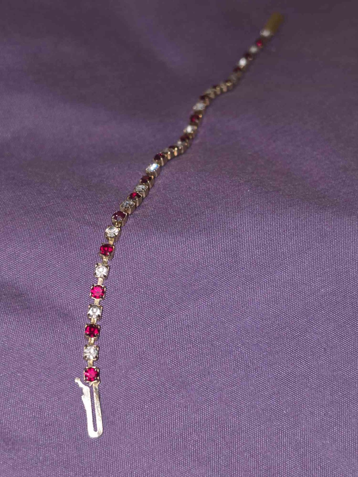 Vintage Gold Vermeil Sterling Silver Ruby Red & Clear Stone Tennis Closed Back