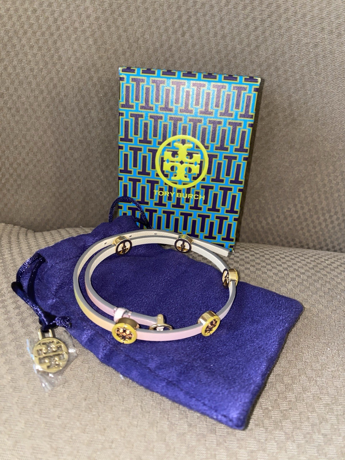 Tory Burch Logo Double Wrap Bracelet. Dust Bag & Gift Box. Pink, Yellow Ombré.