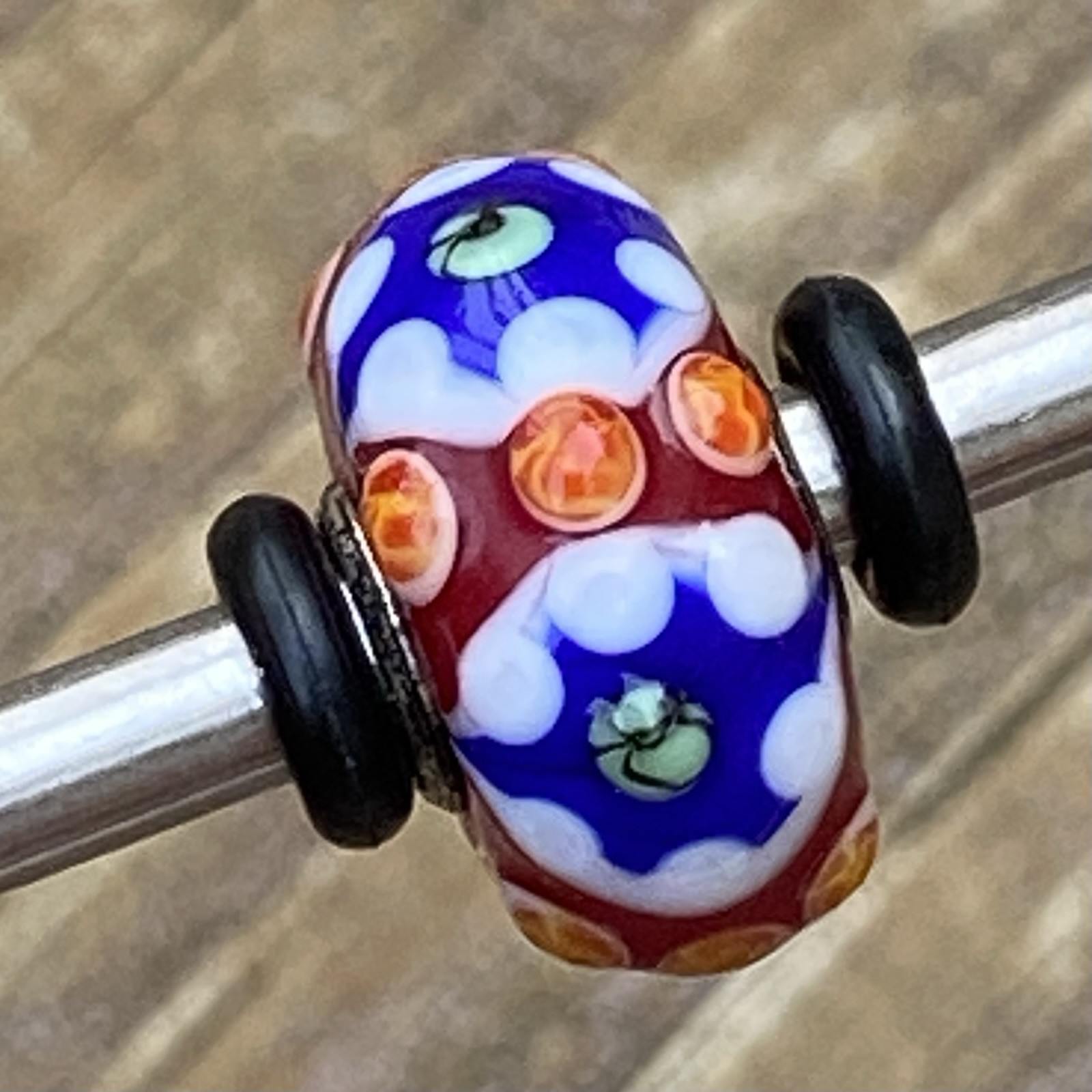Authentic Trollbeads Unique OOAK Bead Red, Blue, Yellow & White